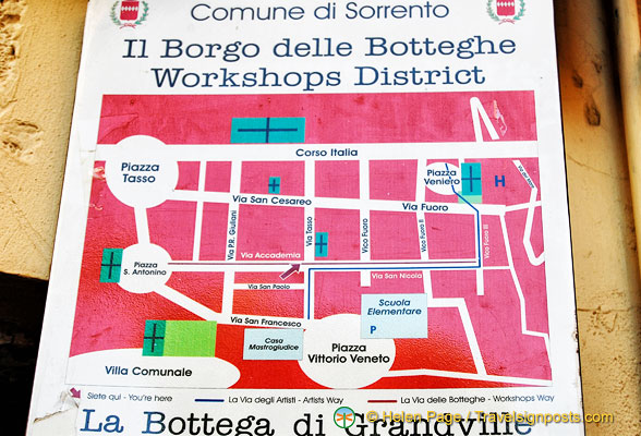 Map of the workshops district in Sorrento