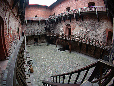 Fish-eye view of Trakai Castle inner yard