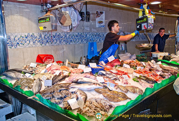 There are over 40 fish stalls at La Boqueria