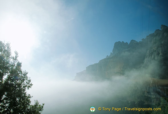 Montserrat is over 1,000 m high so here we are travelling through the clouds