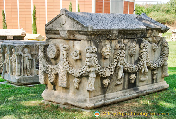 Aphrodisias was famous for its school of sculpture there are many sarcophagi decorated with with lively reliefs