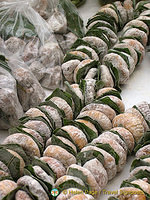 Garlands of dried figs with bay leaves in the marketplace