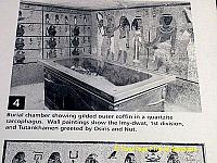 Burial chamber showing gilded outer coffin in a quartzite sarcophagus.
[Tutankhamen - Valley of the Kings - Egypt]