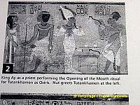 King Ay, as a priest, performing the Opening of the Mouth ritual for Tutankhamen.
[Valley of the Kings - Egypt]