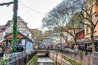 Christmas market stalls along the Lauch River
