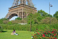 Enjoying a quiet break by the Eiffel Tower