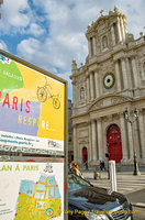 The Marais walk map is across the road from the Church of Saint-Paul-Saint-Louis