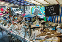 Sole, saint pierre, carrelet, dorade are some of the fish at Marché Président Wilson 