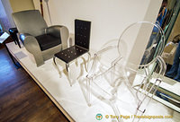 Phillipe Starck "Ghost" chair and other furniture at the Musée des Arts Décoratifs