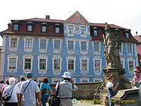 The Wedgewood blue Hellerhaus was the birth place of Joseph Heller, a local businessman, historian and art collector