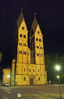 Romanesque twin-tower facade of the Basilica St. Castor