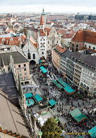 Aerial view of Marienplatz Christmas market