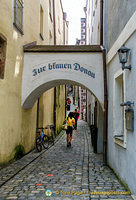 Painted cobblestone leading to Zur Blauen Donau gasthaus