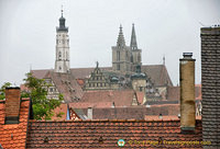 View of St Jakobskirche twin spires and the white town hall tower