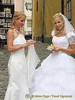 Happy young bride in Budapest