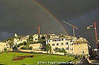 A storm cloud over part of the town created an interesting play of light, furious dark clouds and a rainbow