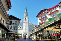 Cortina d'Ampezzo town centre with its 69.5 metre bell tower