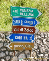 Dolomites travel signposts