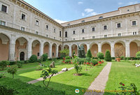 First cloister with the statue of St Benedict