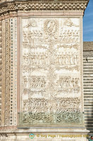 The Last Judgment is depicted on the last of the four bas reliefs on the Duomo