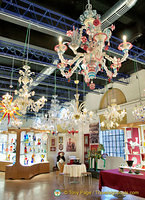 Murano glass chandeliers in the Arti Veneziane showroom