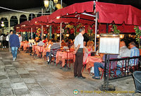 Grand Canal-side restaurants next to the Rialto bridge