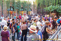 Crowded courtyard of Juliet's House in summer