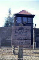 A warning sign at the camp fence