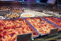 A seafood stall at the Mercado San Miguel. You can get seafood raciones here.