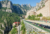 Montserrat Monastery with the Cable Car station on the cliff-side