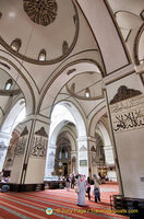 Calligraphy on the pillars in the prayer hall describe the attributes of Allah