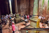 Looking down at the Medusa head columns