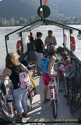 This little ferry takes passengers across the Danube