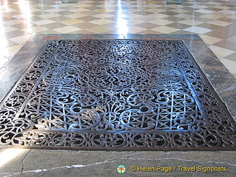 Grate in floor allows heating from kitchen to heat this room[Marble Hall - Melk Benedictine Abbey - Melk - Austria]