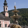 Baroque Residence fountain with St. Michael's Church in the background
