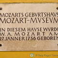 Plaque showing Mozart's birthplace