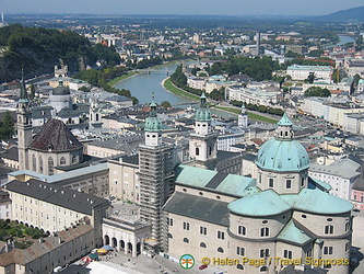Aerial view of Salzburg old town and the surrounding area