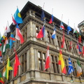 The flag-drapped Antwerp City Hall