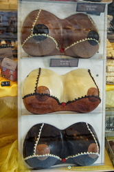 Chocolate breasts are very popular gifts according to the shop assistant