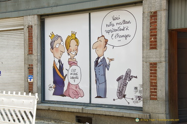 A local carton about Dinant and its famous saxaphone