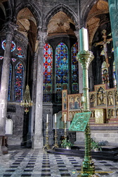 Stained glass and altarpiece of the Notre-Dame de Dinant