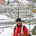 Tony views the Villa Jagerhaus and Hotel Lisl from the hill