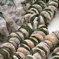 Garlands of dried figs with bay leaves in the marketplace