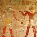Chapel of Anubis - Tuthmosis III making offerings to the sun god Ra-Harakhty
[Temple of Hatshepsut - Deir al-Bahri - Nile River