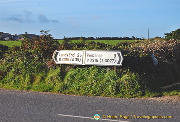 Land's End and Penzance road sign