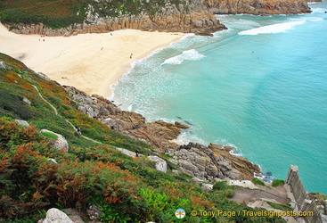 The very beautiful Porthcurno Beach by the Minack Theatre
