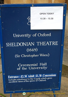 Opening Times for the Sheldonian