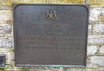 Tablet commemorating the departure from Plymouth in May 1839 of the Tory, the pioneer ship in the colonisation of New Zealand