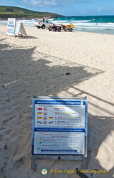 Water safety information on Porthmeor Beach