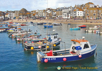 The colourful boats in St Ives Bay